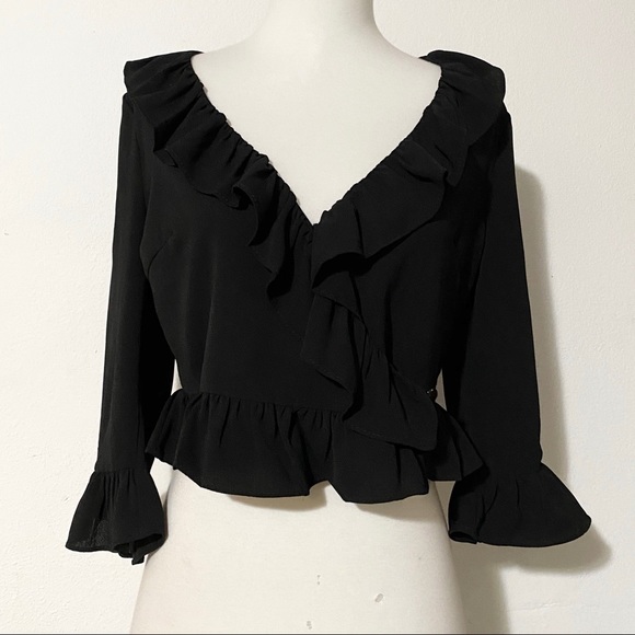 Tops - SEEK THE LABEL Black Ruffled Blouse